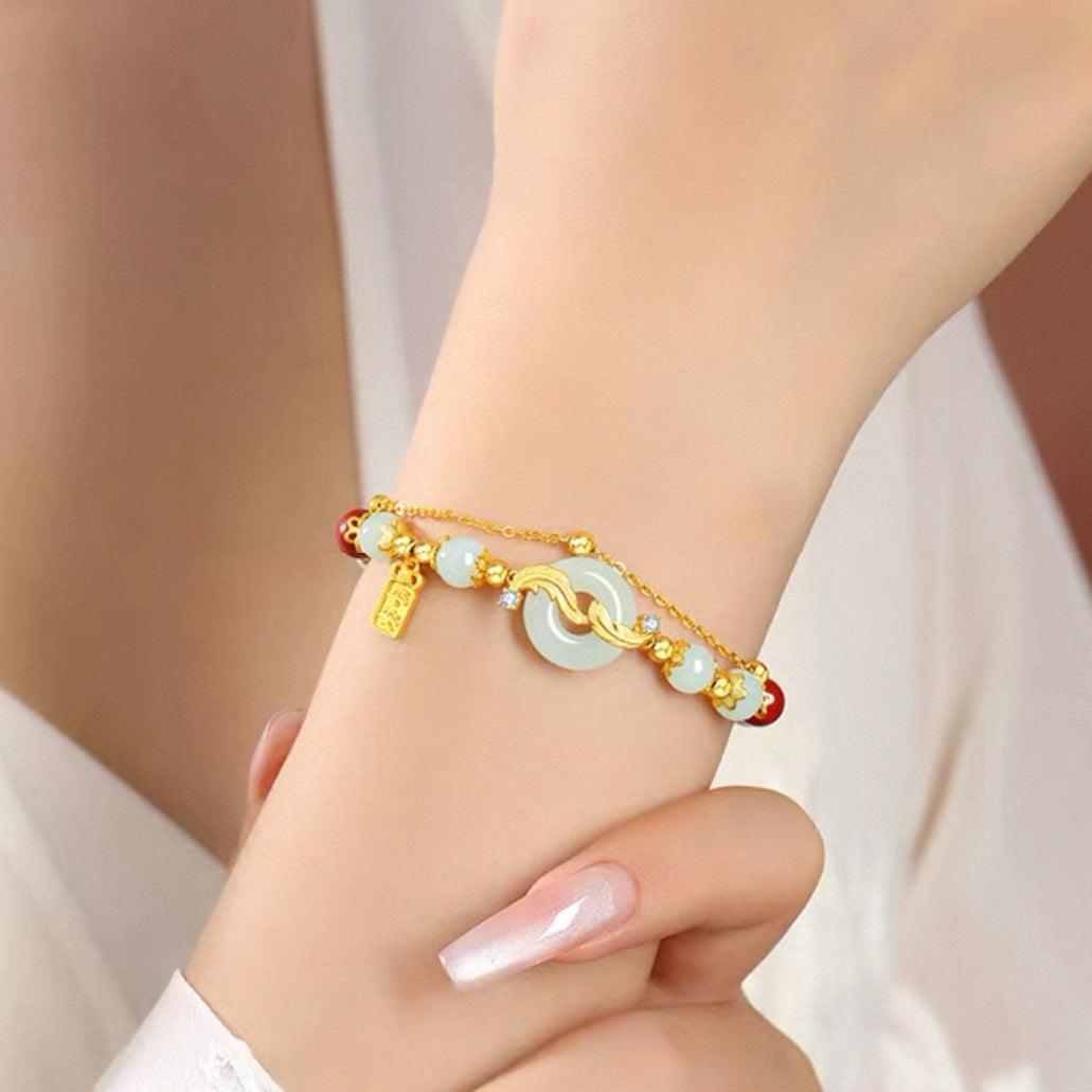 Yuni Xiangban Feather & Peace S925 Silver Hetian Jade Bracelet