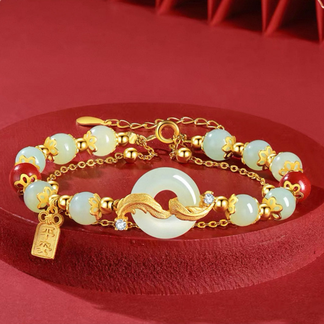 Yuni Xiangban Feather & Peace S925 Silver Hetian Jade Bracelet