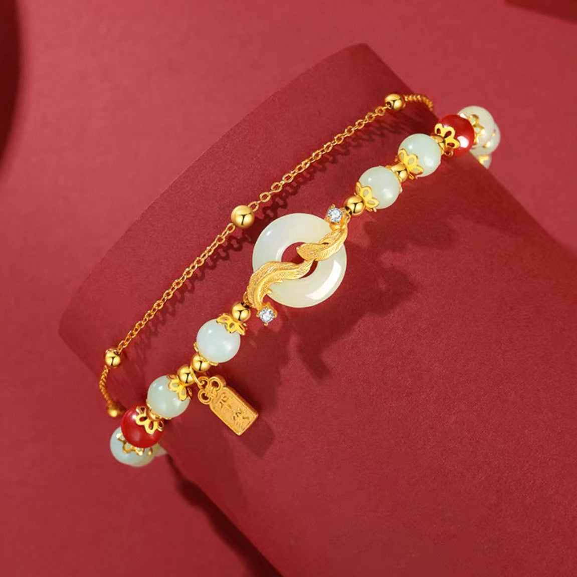 Yuni Xiangban Feather & Peace S925 Silver Hetian Jade Bracelet