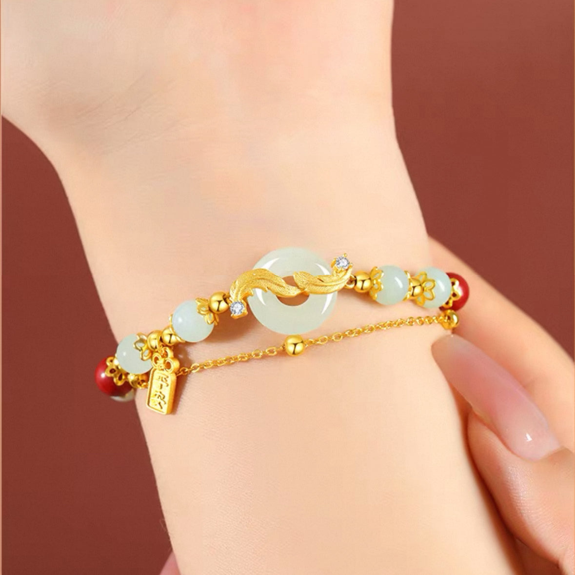 Yuni Xiangban Feather & Peace S925 Silver Hetian Jade Bracelet