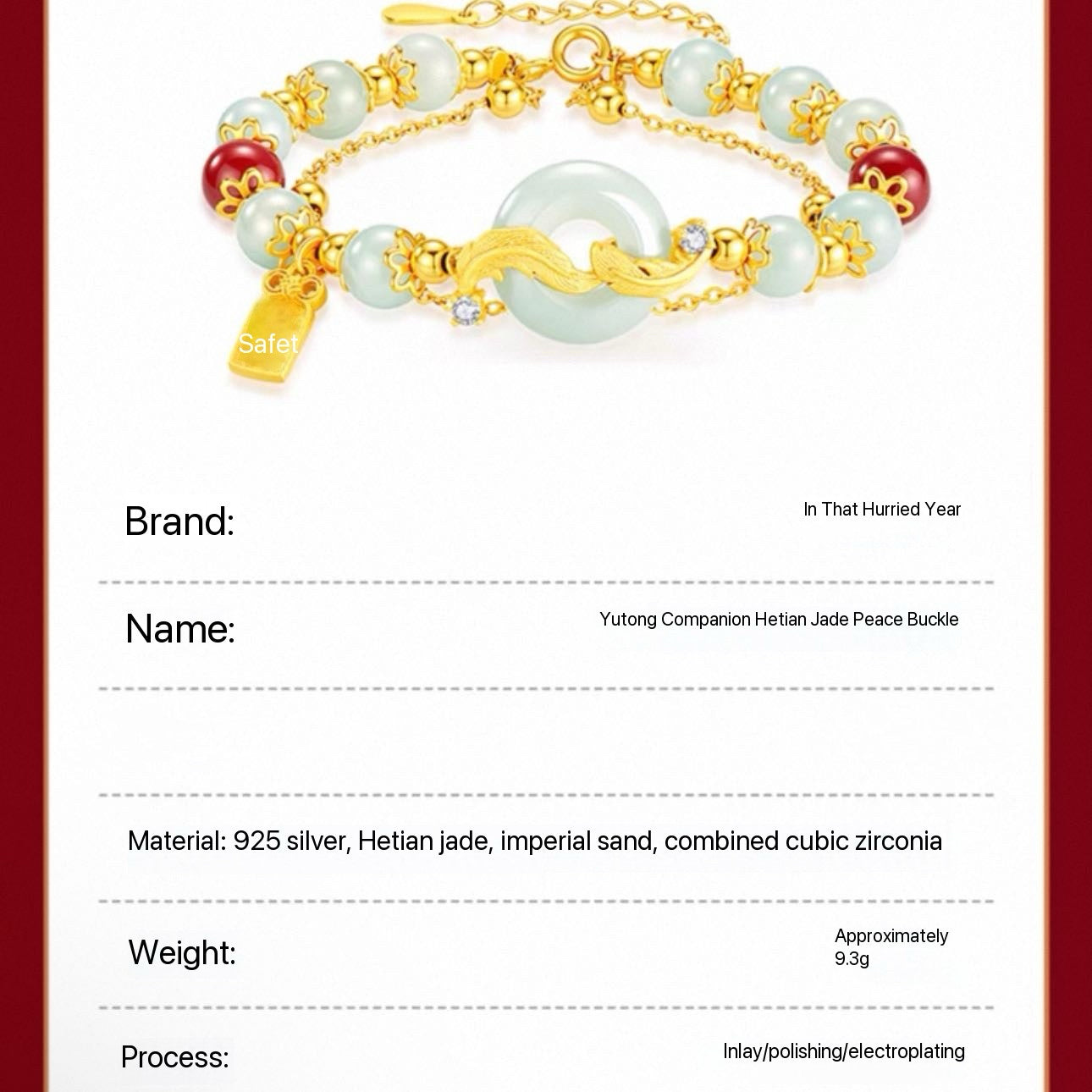 Yuni Xiangban Feather & Peace S925 Silver Hetian Jade Bracelet