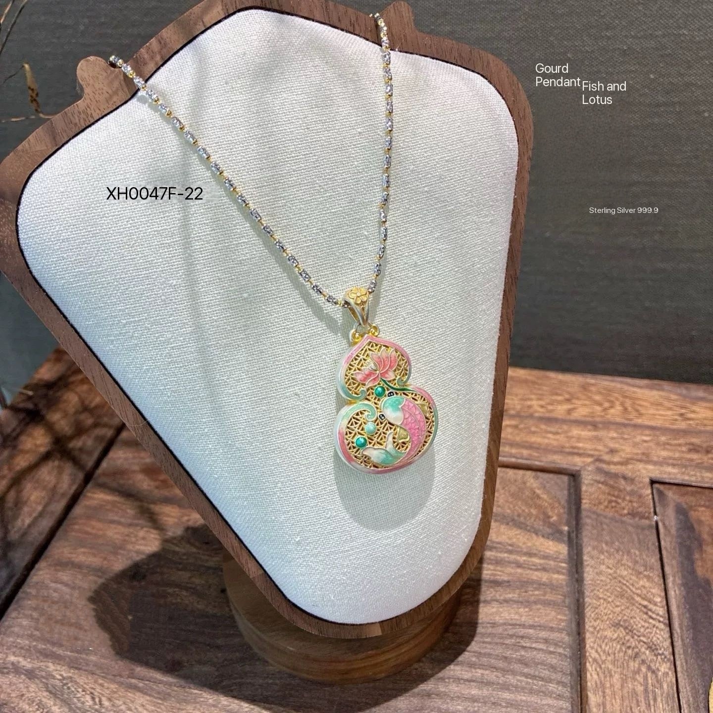 Genuine 925 Silver Gilt Enamel Fish-Gourd Pendant  without necklace