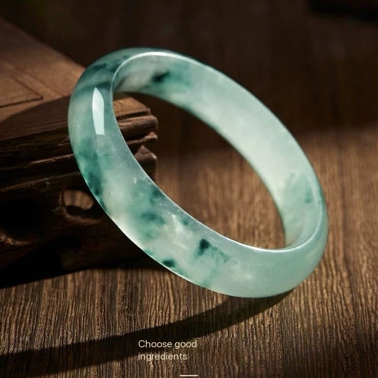 Natural Jadeite Floating Flower Bangle