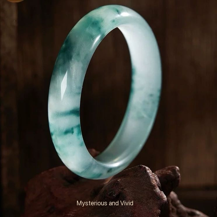 Natural Jadeite Floating Flower Bangle