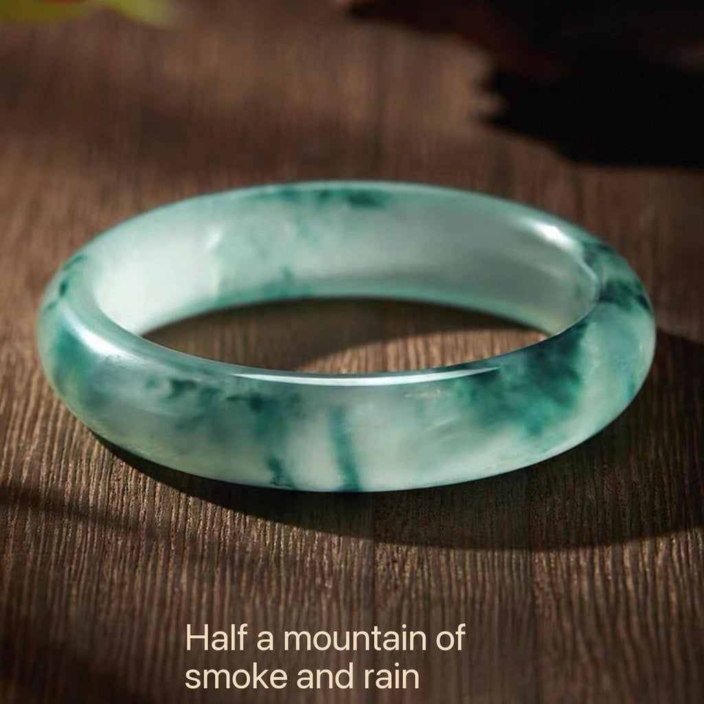 Natural Jadeite Floating Flower Bangle