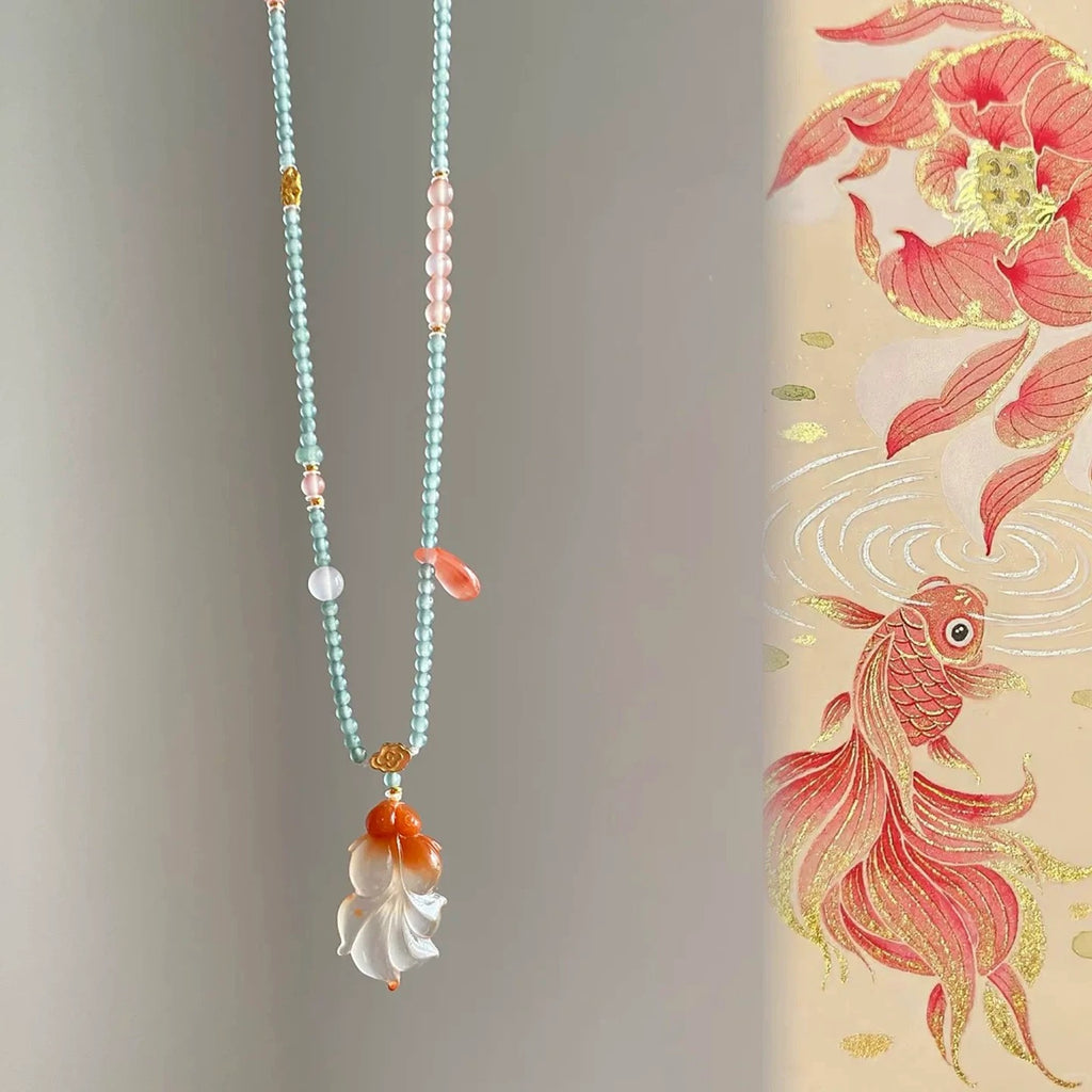 Like a Fish in Water Red Agate & Green Fluorite Necklace