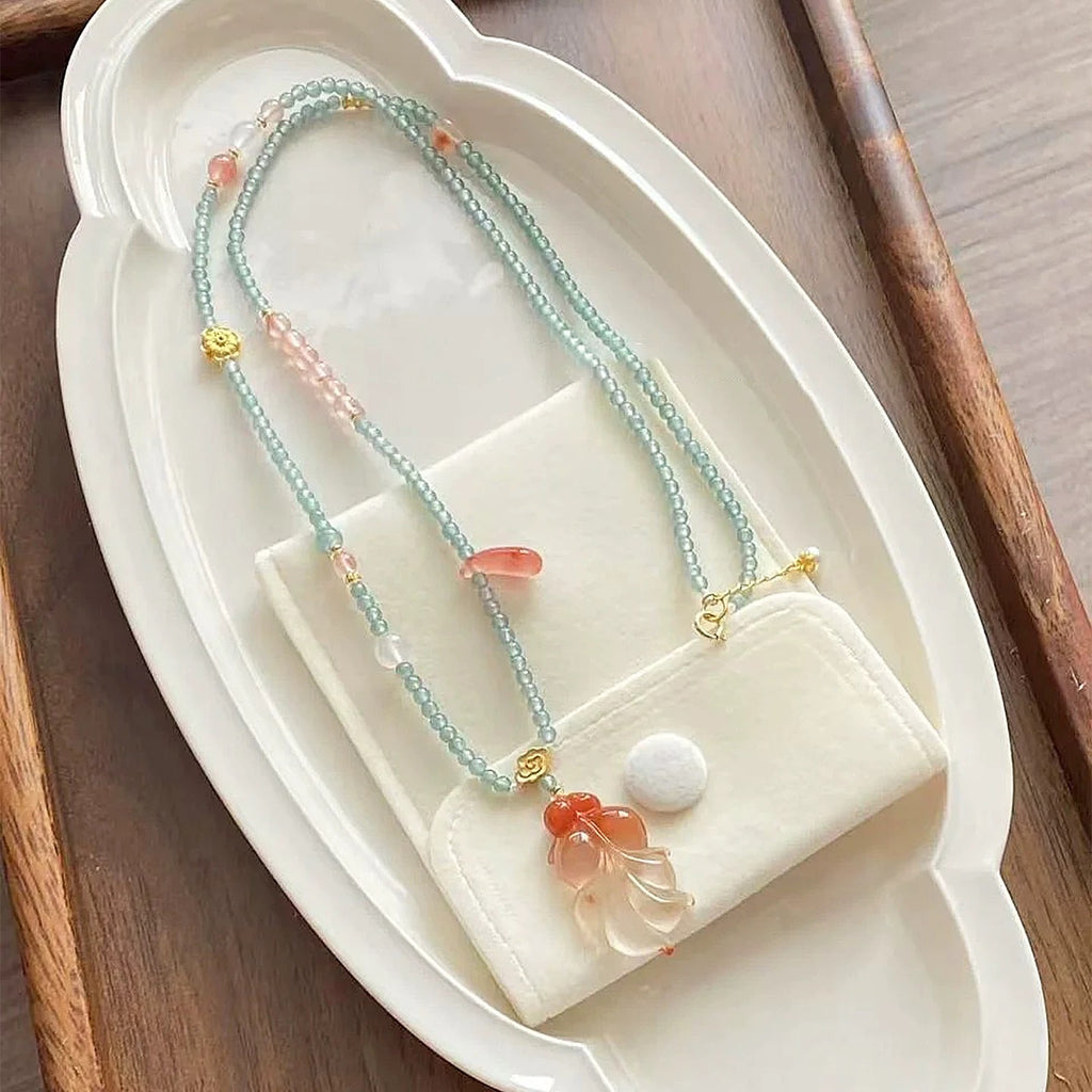 Like a Fish in Water Red Agate & Green Fluorite Necklace