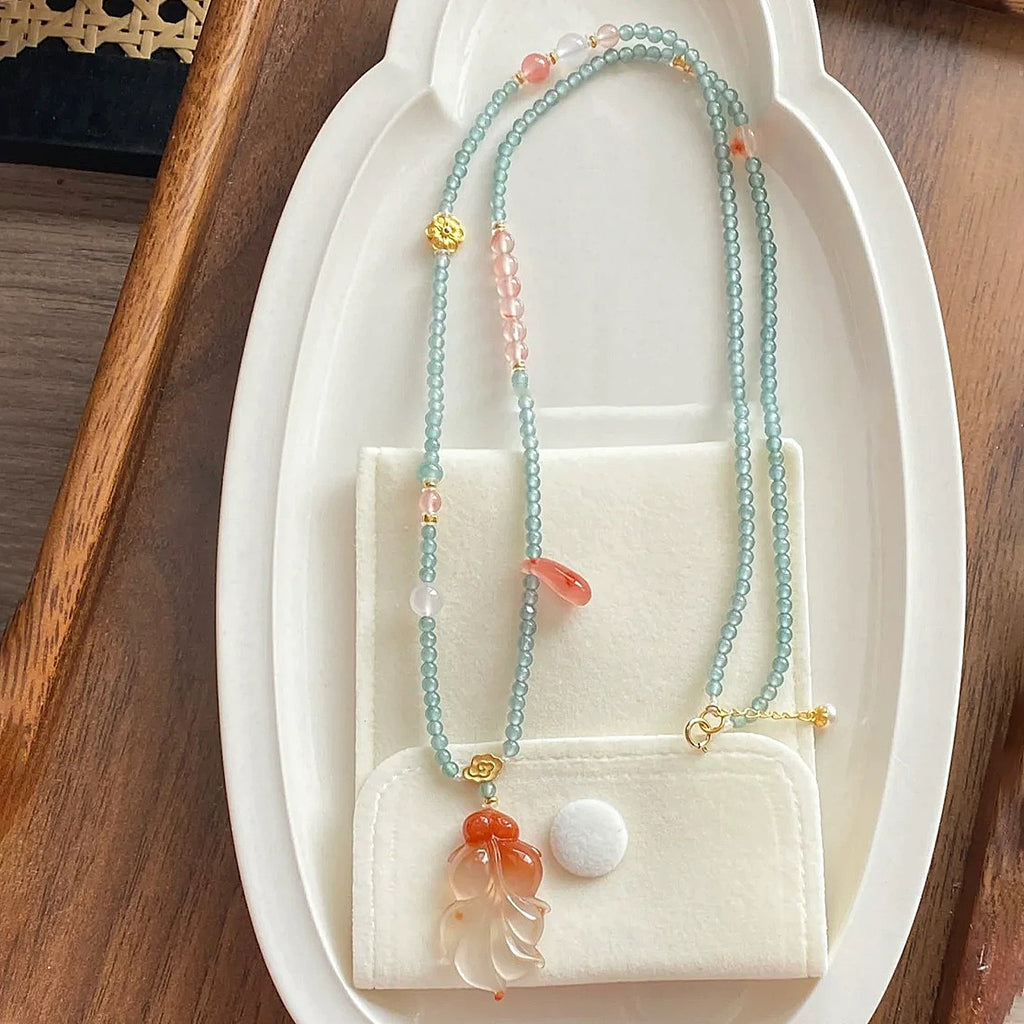 Like a Fish in Water Red Agate & Green Fluorite Necklace