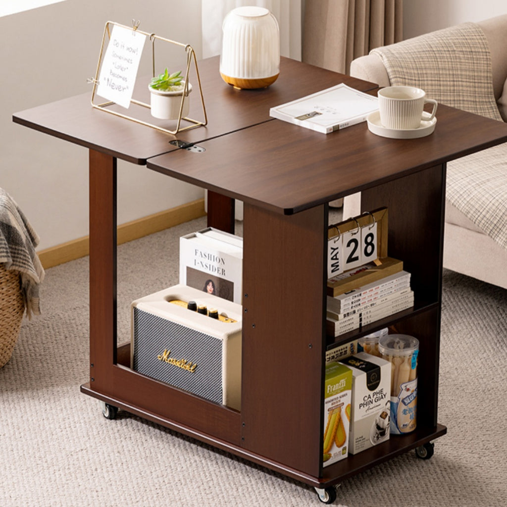 Multi-Functional Rolling End Table with Foldable Shelf