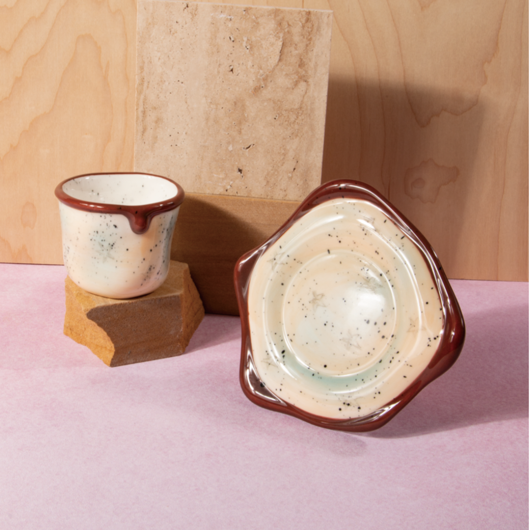 Hand-Painted Ceramic Mug - Cute Ins-Style Color Block & Polka Dot Design