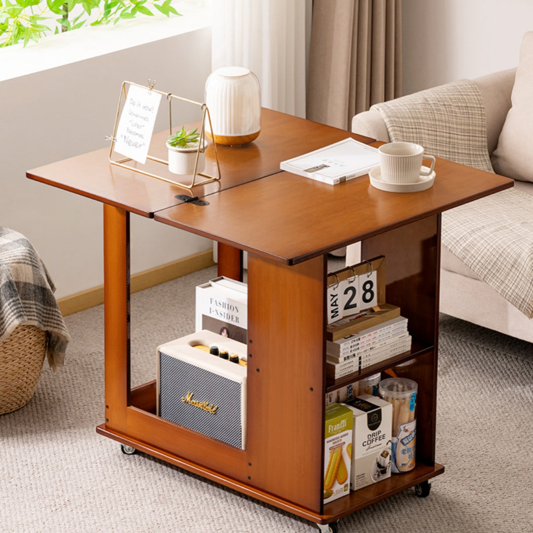 Multi-Functional Rolling End Table with Foldable Shelf