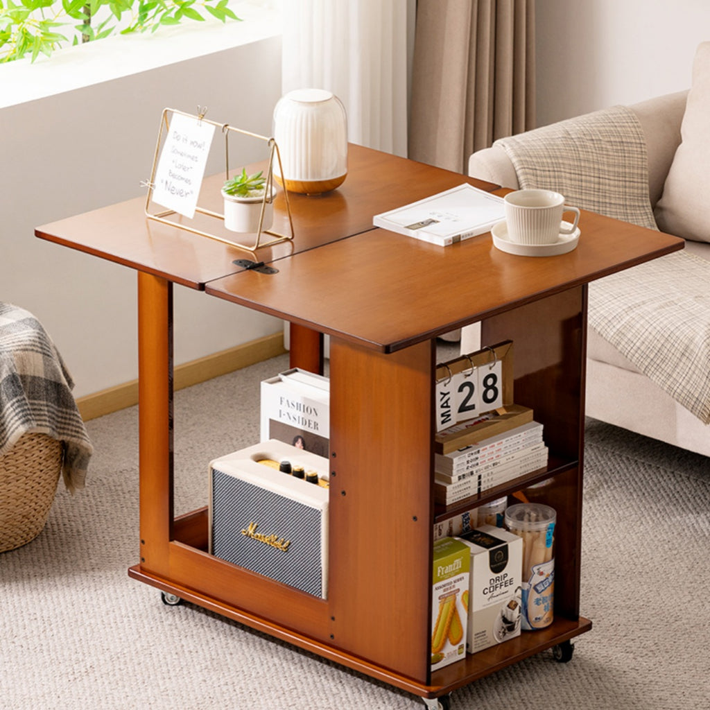 Multi-Functional Rolling End Table with Foldable Shelf