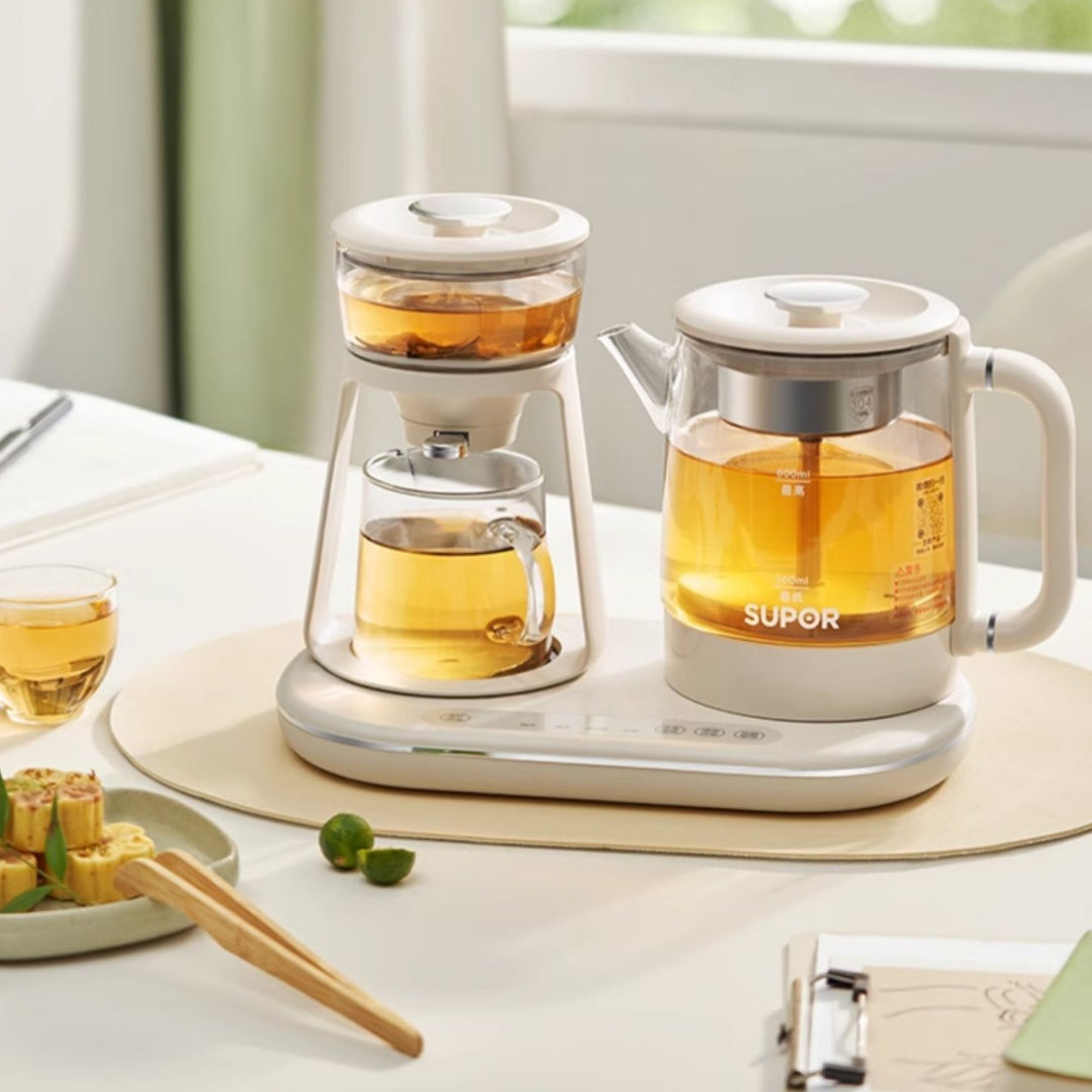 Electric Tea Kettle with Glass Pot Steam Tea Maker - Automatic Spray-Type Brewing System