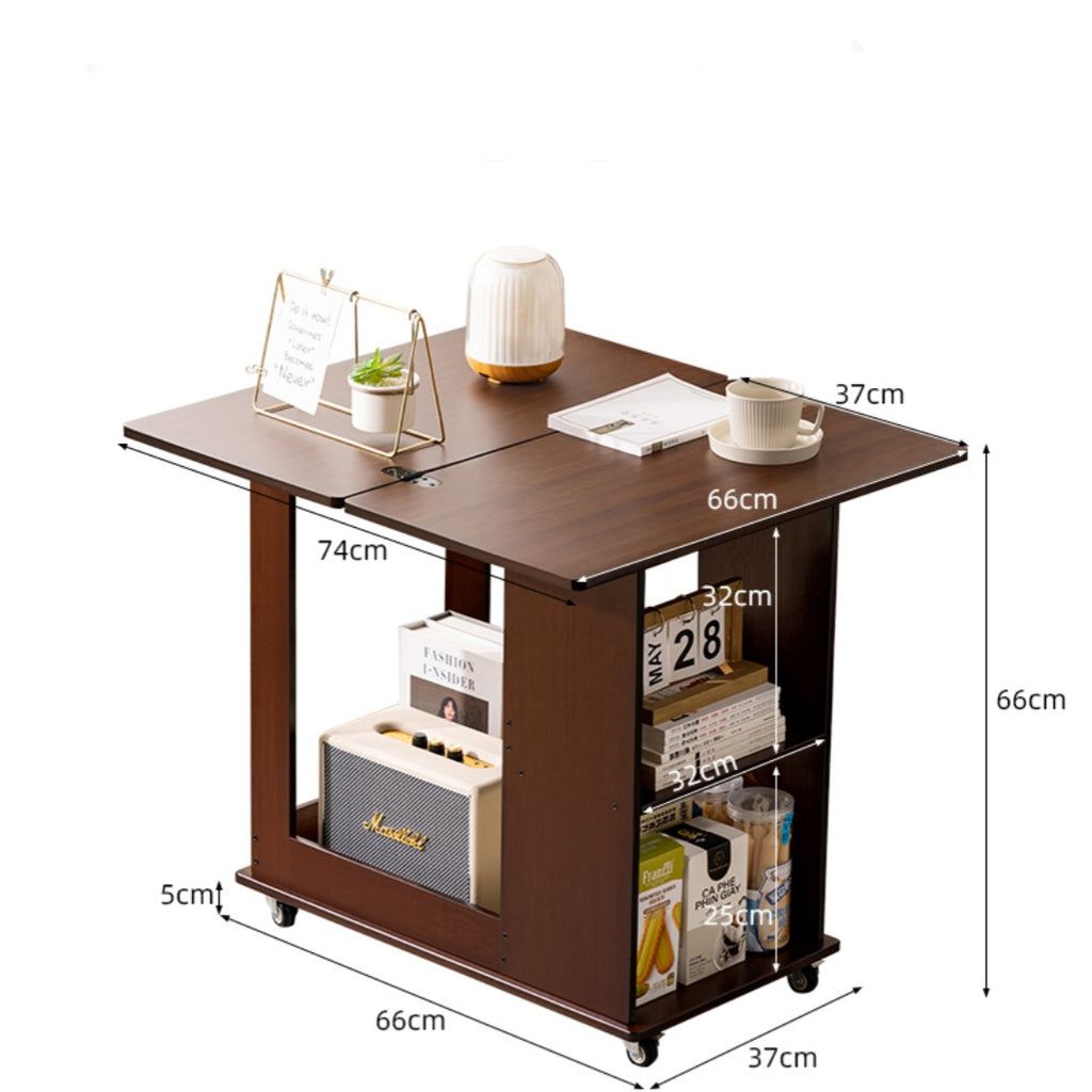 Multi-Functional Rolling End Table with Foldable Shelf