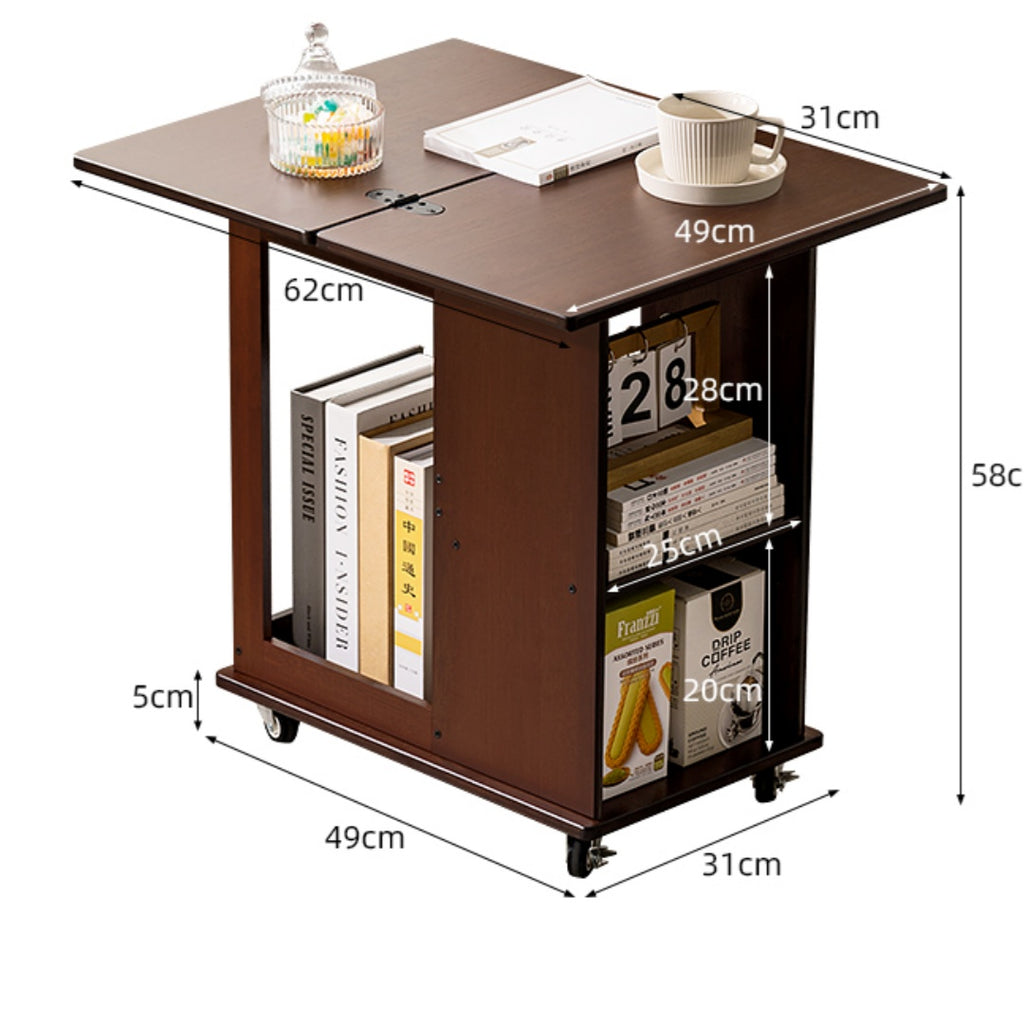 Multi-Functional Rolling End Table with Foldable Shelf