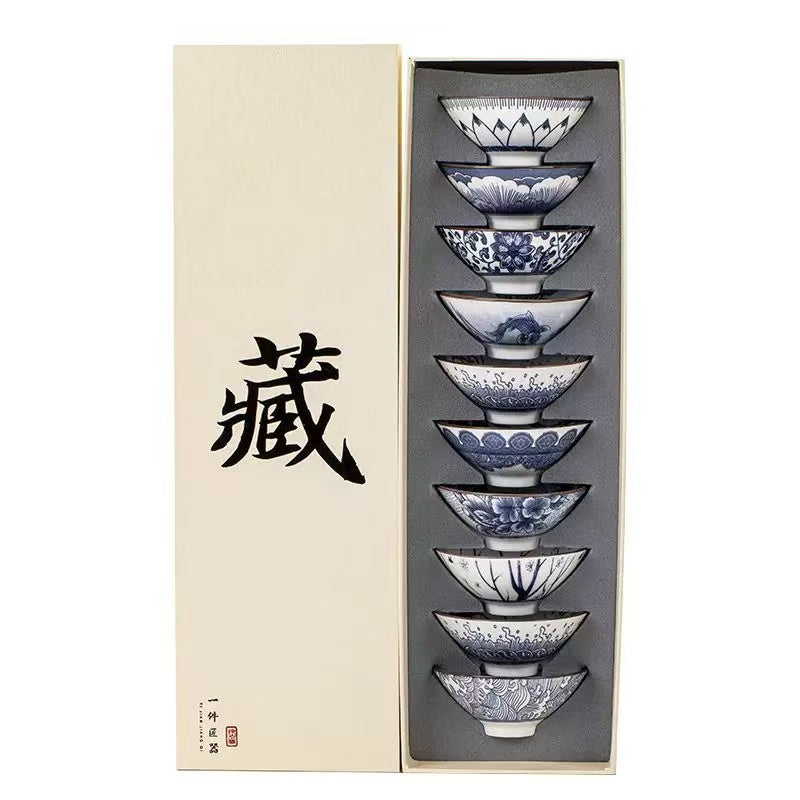 10-Piece Blue and White Porcelain Tea Cup Set