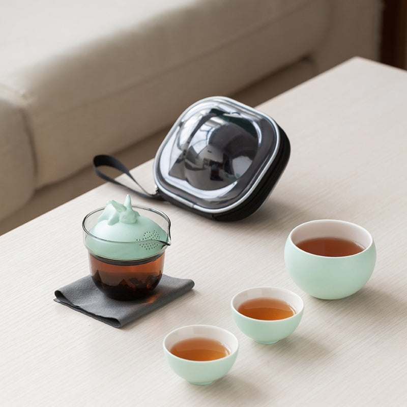A beautifully crafted collection Ceramic Rabbit Travel Tea Set