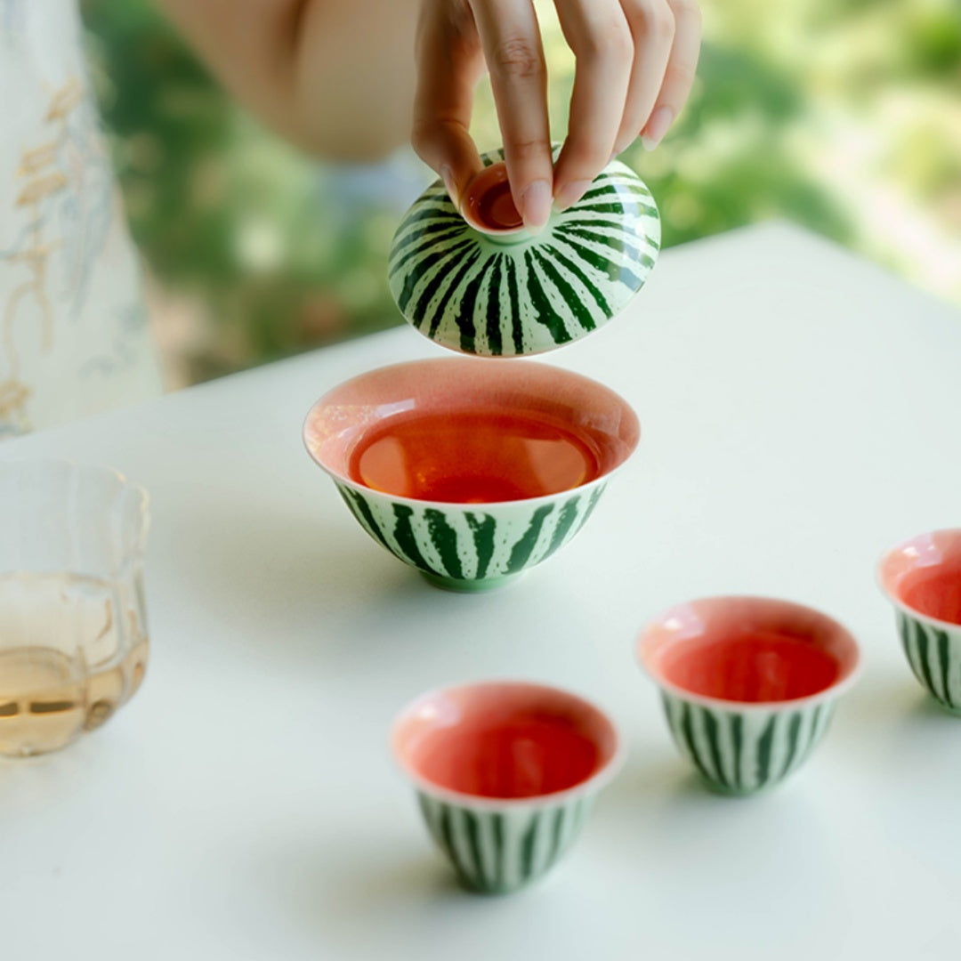 Watermelon Gaiwan Playful Ceramic Gaiwan with Fruit-Inspired Design