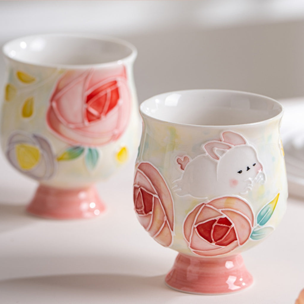 Floral Rose Rabbit Tea Set - Ceramic Tea Cups