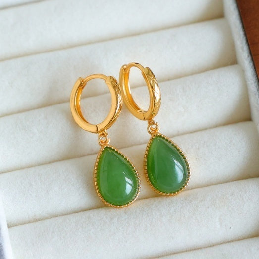 Natural Hetian Jadeite Waterdrop Earrings with Sterling Silver S925