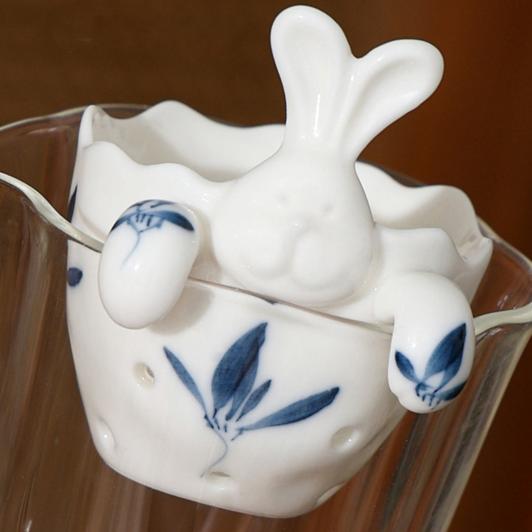 Rabbit Tea Strainer - Hand-Painted Orchid Design Tea Filter Tea Cup and Fairness Cup Set