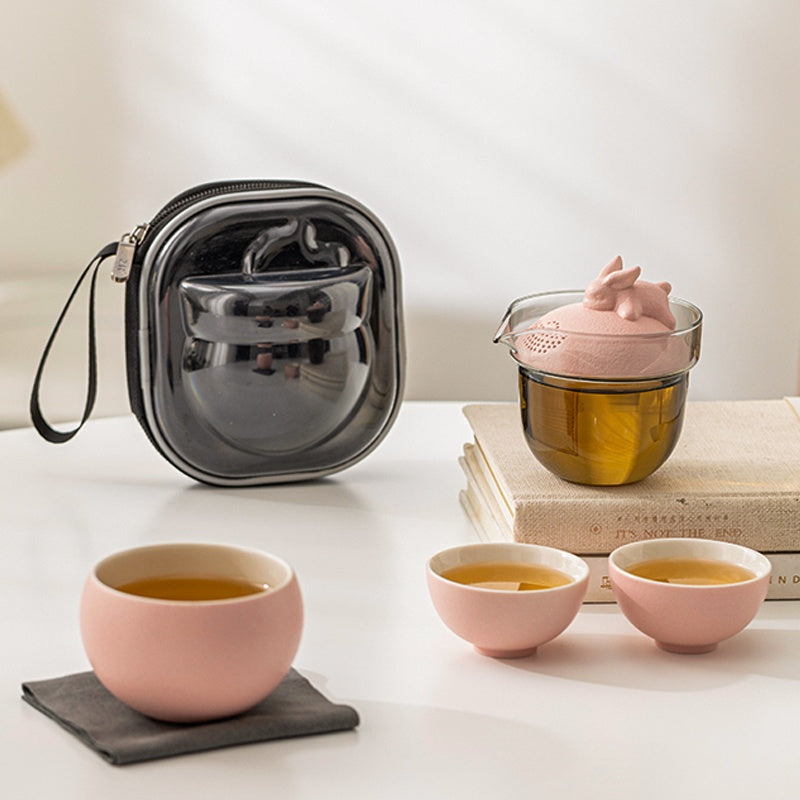 A beautifully crafted collection Ceramic Rabbit Travel Tea Set