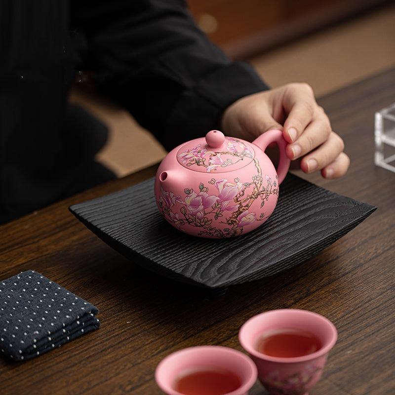 Handcrafted Pink Purple Sand Xi Shi Tea Set 1 Teapot 190ml, 2 Cups 50ml for each - Traditional Chinese Kung Fu Tea Ceremony Set with One Pot and Two Cups