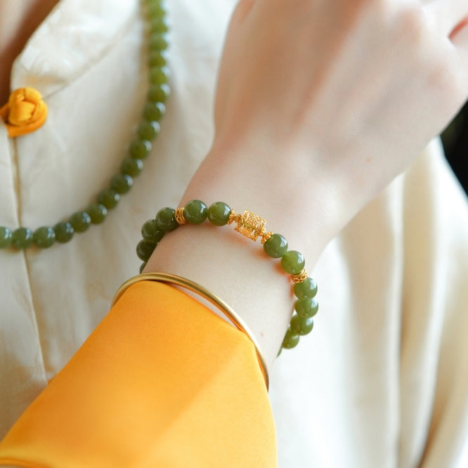 Natural Handcrafted Hetian Jade Beaded Bracelet