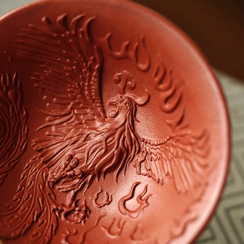 Yixing Purple Clay Dragon And Phoenix Pair Cups