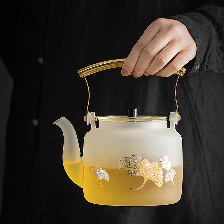 White Gingko Glass Teapot with Stove