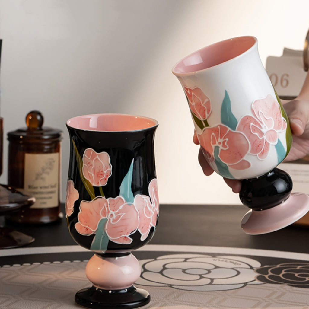 Ceramic Mug - Hand-Painted Lily & Orchid Design