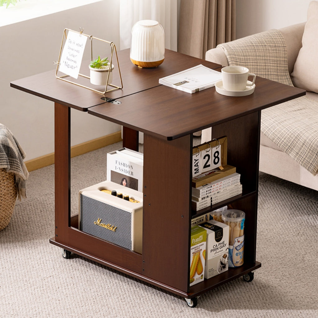 Multi-Functional Rolling End Table with Foldable Shelf
