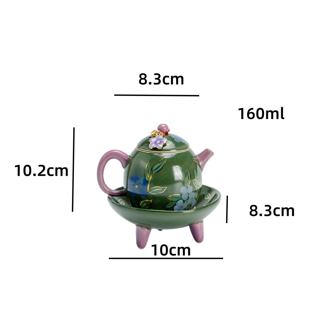 Premium Gongfu Tea Set - Handcrafted Emerald Green Porcelain with Hand-Painted Jasmine Motif