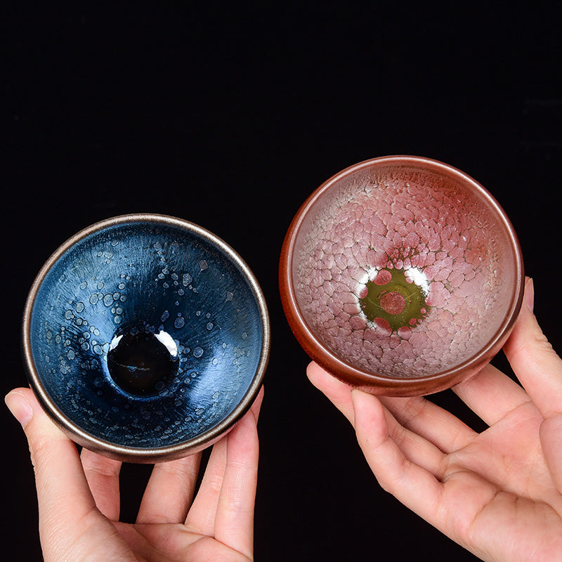 Handcrafted Oil Drop Jianzhan Tea Cup Set 150ml - Blue and Golden Edition