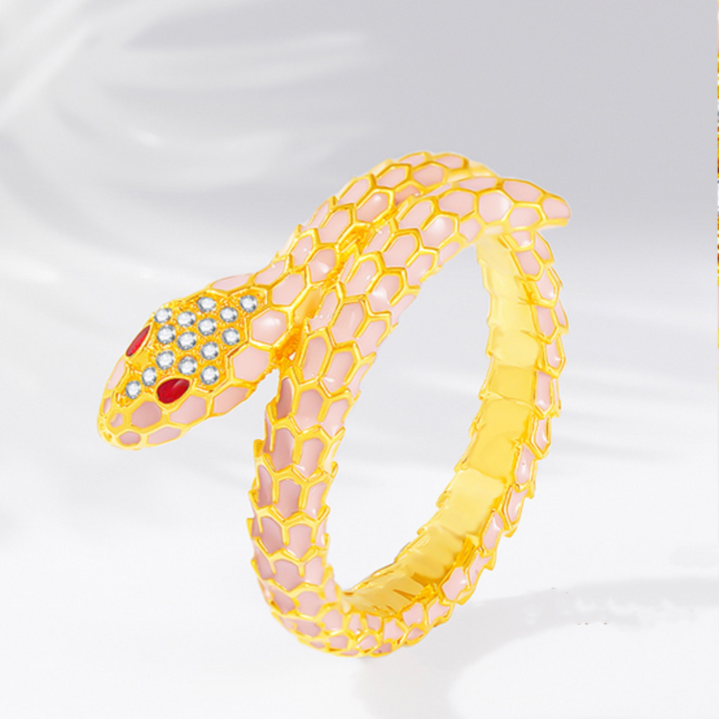 18K Gold Snake Ring With Enamel And Cubic Zirconia - Elegant Snake-Inspired Jewelry For Women