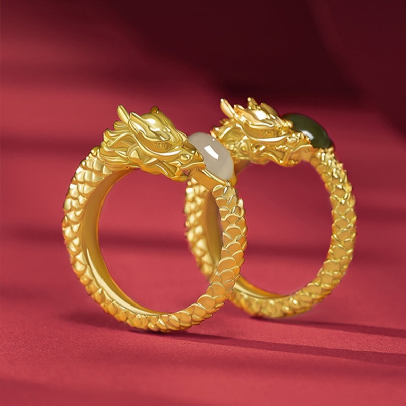 Natural Adjustable Hetian Jade Dragon Tail Ring