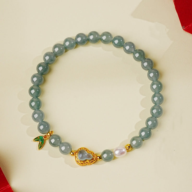 Jade Bracelet With Gourd Charm - Natural Crystal Beaded Jewelry For Women Ideal Women's Day Gift