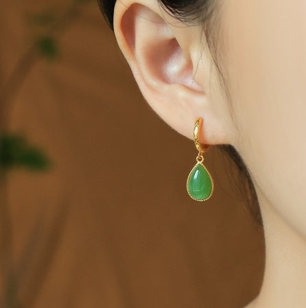 Natural Hetian Jadeite Waterdrop Earrings with Sterling Silver S925