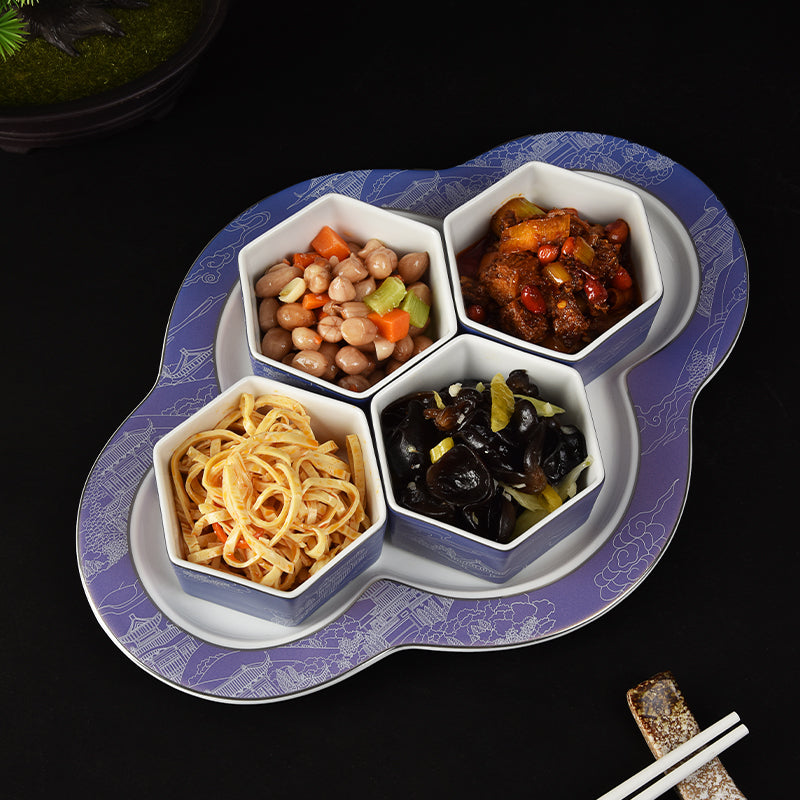 New Chinese Style Ceramic Hexagonal Snack Bowl Set