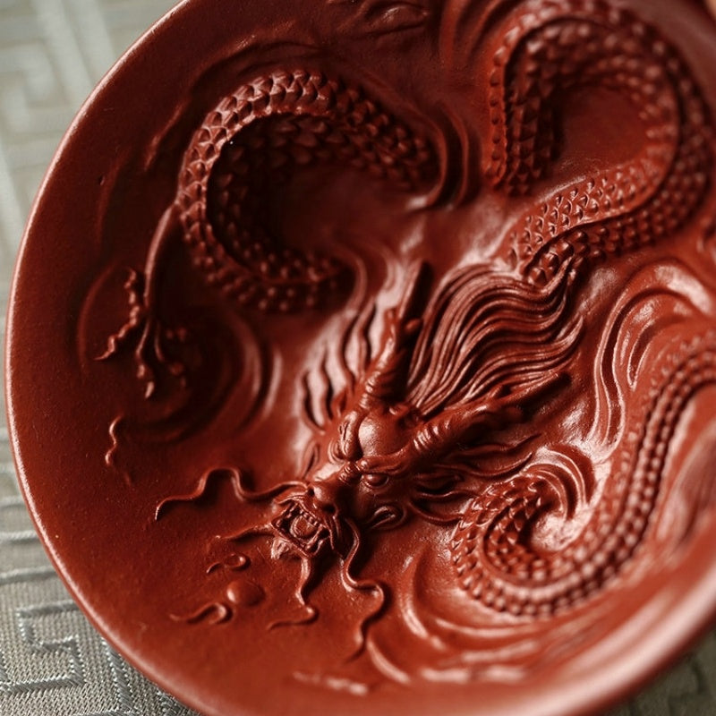 Yixing Purple Clay Dragon And Phoenix Pair Cups