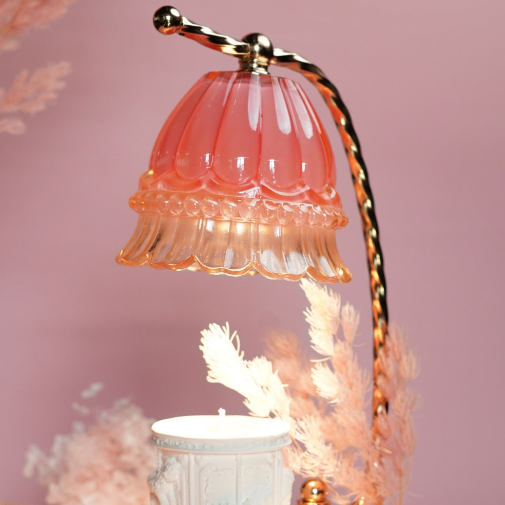 Pink Lily of the Valley Aroma Wax Melter with Temperature Control and Auto Shut-off Retro Romantic Scented Lamp