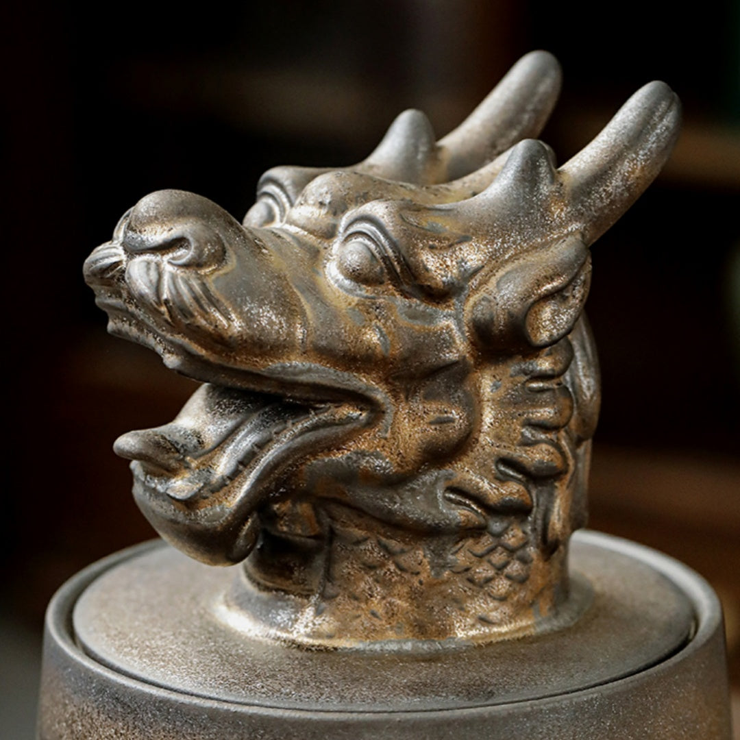 Gilded Zodiac Tea Caddy - 12 Chinese Animal Sign Ceramic Storage Jar