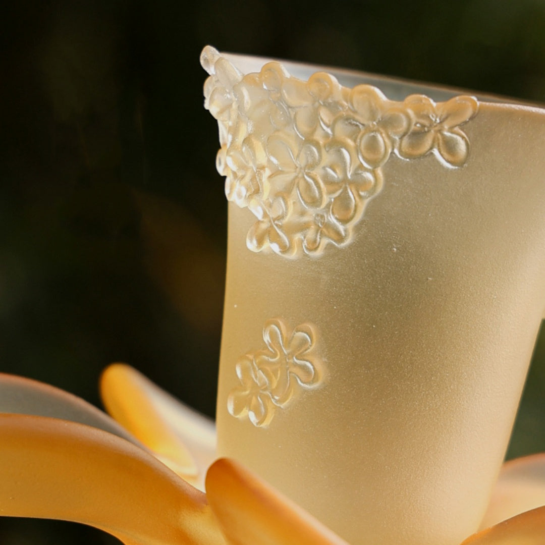 Autumn Fragrance Ancient Glass Osmanthus Tea Cup and Coaster Set