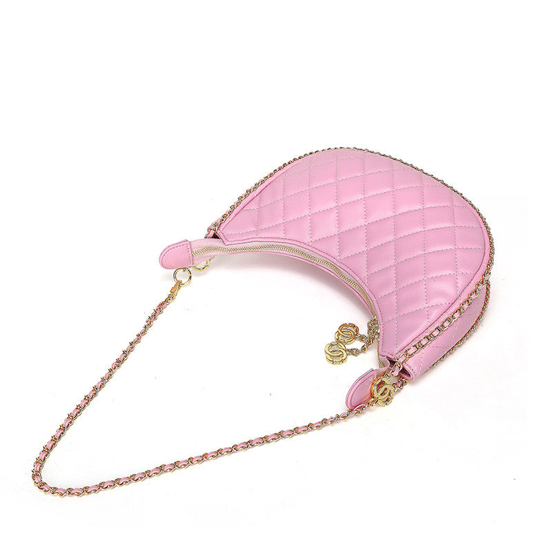 #207 Crescent-Shaped Chain Hobo Handbag