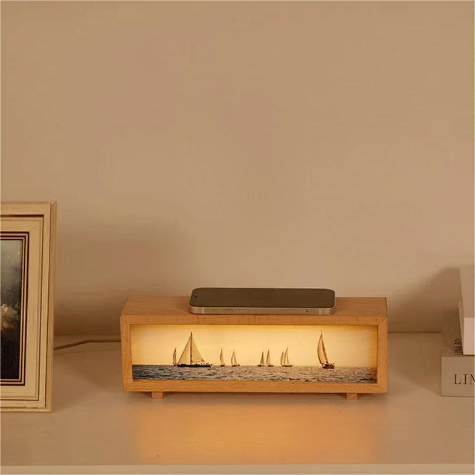 #218 Scenery Wood Lamp with Wireless Charger