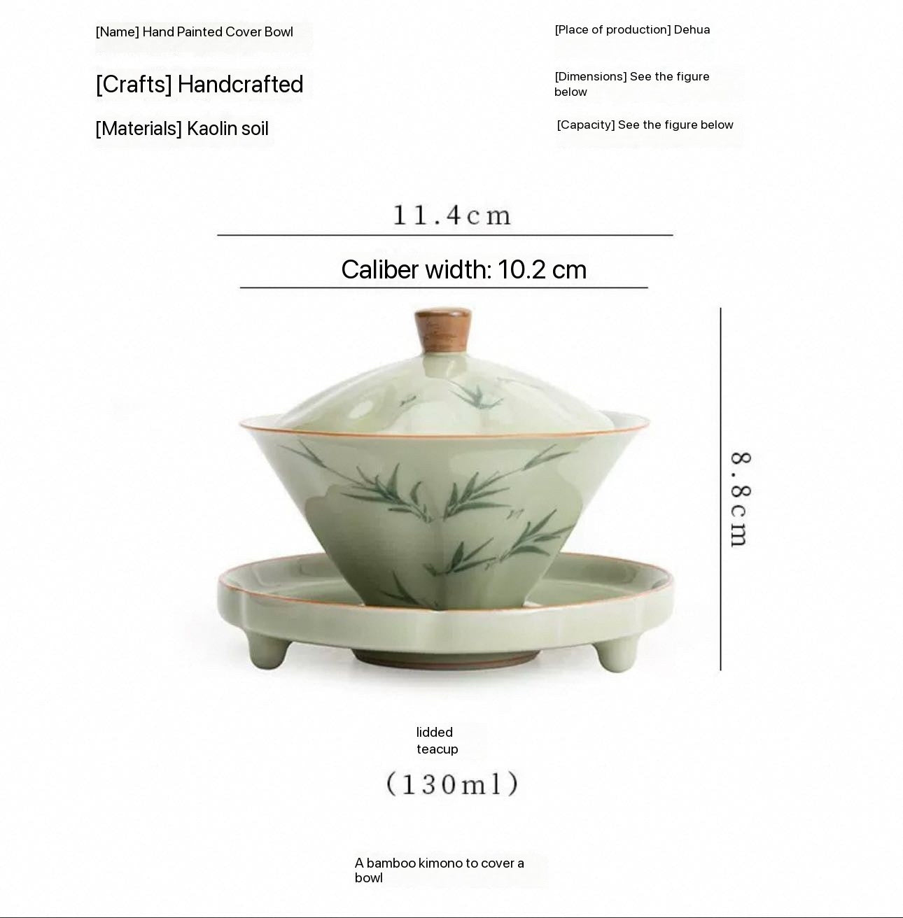 Hand-Painted Glazed Cover Bowl Tea Cup 130ml