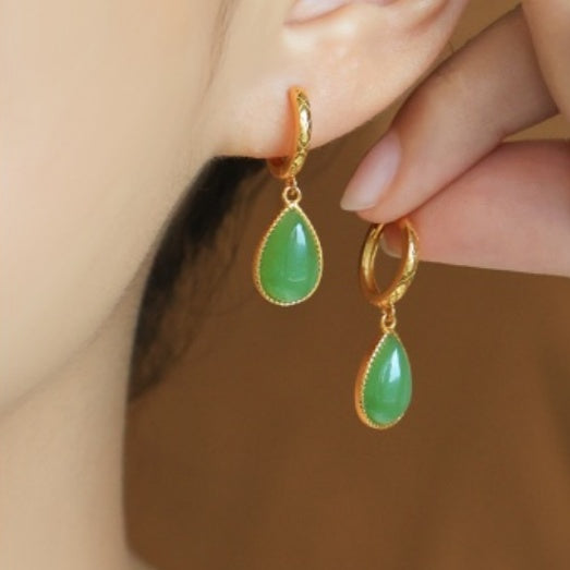 Natural Hetian Jadeite Waterdrop Earrings with Sterling Silver S925