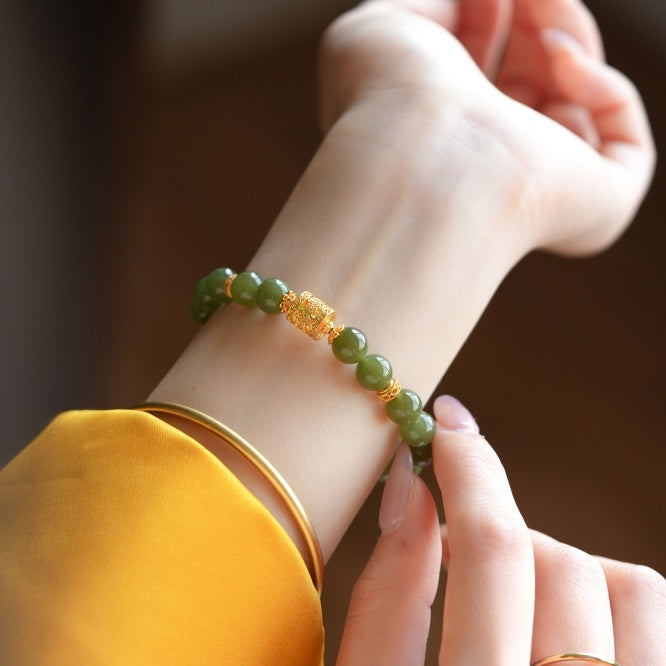 Natural Handcrafted Hetian Jade Beaded Bracelet