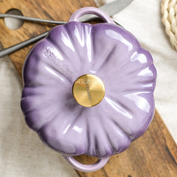 Purple Gradient Pumpkin-Shaped Enamel Pot with White Interior