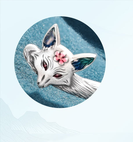 Silver Heart 999.9 Pure Silver Fox Bangle - Luxury Niche Jewelry Ideal Gift for Women
